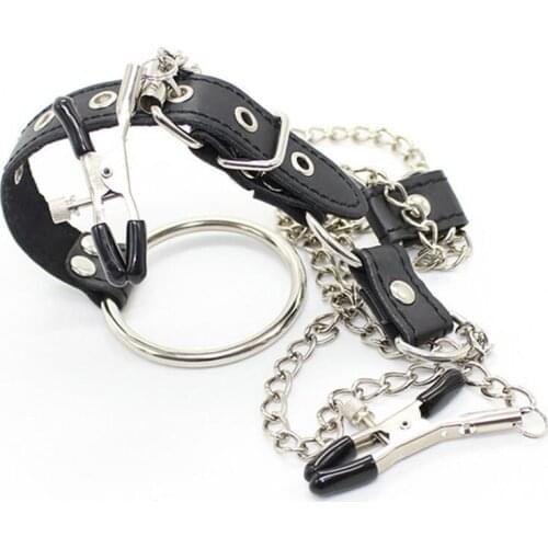 Manyjoy SM Nipple Clamps With Cock Ring Penis Ring Metal Chain Breast Clips Fetish Restraints Exotic Accessories