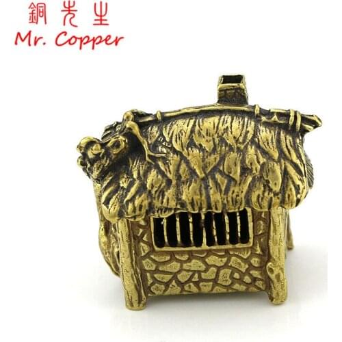 Retro Copper Mini House Incense Burner Antique Brass Cottage Censer Creative Tea Ceremony Figurines Desk Decoration Ornaments
