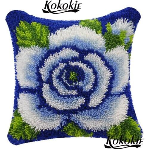 Latch Hooking rug Pillow kits flower printed Needlework set Crocheting Rug Kits Yarn Handmade Unfinished Embroidery Pillowcase