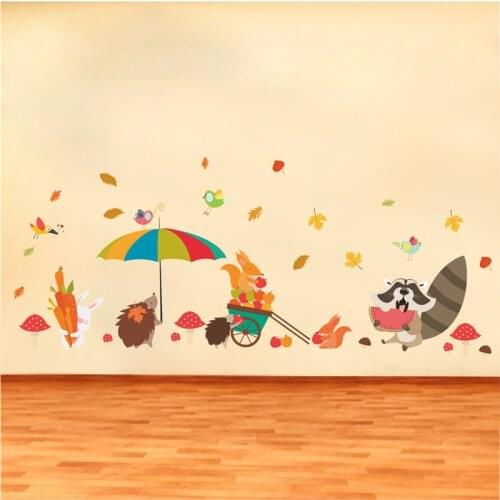 Lovely Animals Collect Foods Wall Stickers For Kids Room Decoration Cartoon Safari Rabbit Mural Art Diy Home Decals Pvc Posters