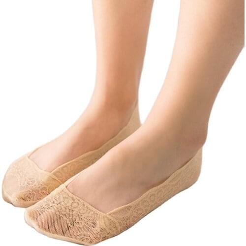 Wholesale 5 Pairs Summer Low Cut Girl Hard To See Boat Socks Anti-skid Women Lace Invisible Socks