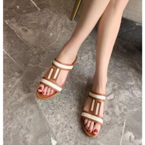 New Women Summer Pu Leather Flat Peep Toe Mix Color Slides Beach Slippers Outdoor Ladies Walking Shoes Footwear Zapatos De Mujer