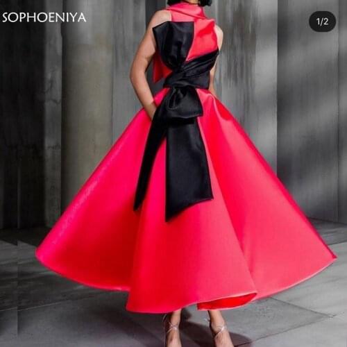 New Arrival High neck Short evening dress 2021 Red Black Evening gowns avondjurk robe soiree dubai Evening dresses