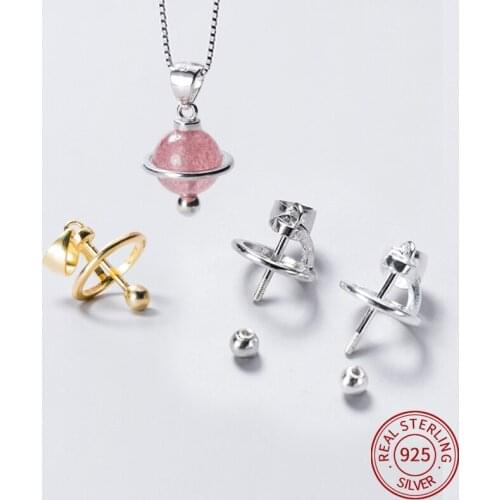 925 Sterling Silver Planetary pendant base thread settings Oxidized silver DIY Jewelry Bracelet Necklace Findings plated gold