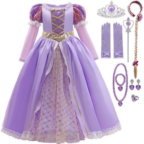 Girls Rapunzel Princess Dress Costume for Girl Kids Cosplay Dress Vestidos Child Tangled Halloween Party Dress Ball Gown 3-10T