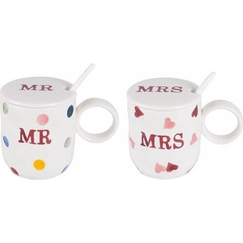 Simple Family Mugs Small Fresh with Spoons &Lids Mr and Mrs Mugs