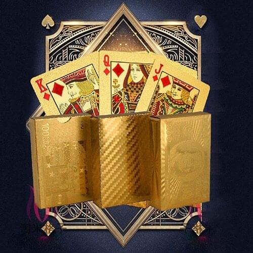 Luxury Gold Foil Poker Play Cards Dollar EUR Plaid Pattern Party Play Game