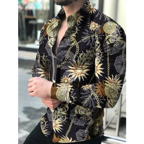 Camisas florales de manga larga de Otoño de 2021 para hombres, camisas estampadas con flores de corte delgado para hombres, cami
