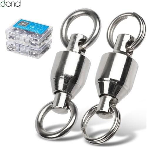 DONQL 10/20/50pcs/ Stainless Steel Fishing Connector Heavy Duty Ball Bearing Rolling Swivel Solid Ring Hook Connector Fish Tacke