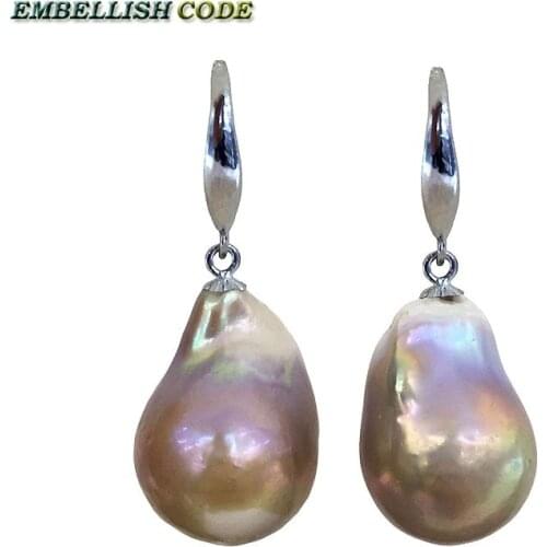 NEW big size baroque nucleate hooking earring flameball shape purple golden color natural fresh water pearl Rare colors