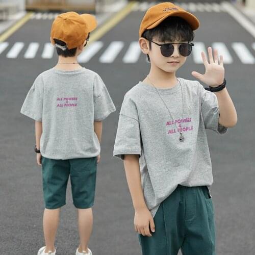 Grey Spring Summer Kids Clothes Suit Boys T-Shirt+ Shorts 2pcs/Set Kids Teenage Top Sport Childrens Day Gift Formal High Qualit