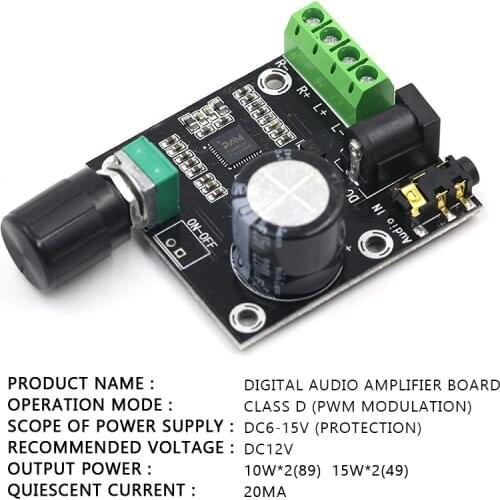 Super Slim 2 X 15W PAM8610 Class D Digital Dual Power Audio Amplifier Board 12V High Sound Quality Black Module