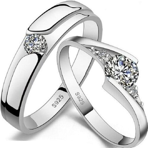 UFOORO S925 Sterling Silver Clear Round Zirrcon Ring Valentines Day Gift Couple Ring Set For Woman Wedding Engagement Jewelry