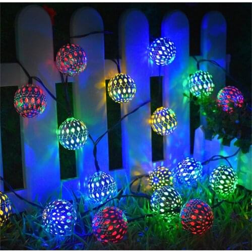 Outdoor Led Solar Moroccan Ball String Light 20/30/50led Iron Art Garlands Fairy Garden Lights For Wedding Party Christmas Decor