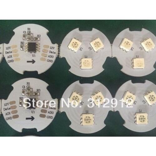 WS2821A DC12V PCBA;3pcs 5050 SMD RGB LED;0.72W;parallel-single wire-three channels-256gray level-constant current led driver IC