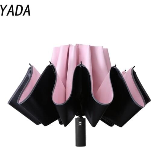 YADA Windproof Reverse Automatic Umbrella Rain Women Men Car Large Business 3Folding Umbrellas 10 Ribs Reflective Stripe Gift