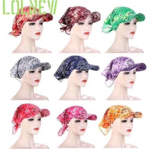 Womens Head Scarf Visor Hat With Wide Brim Sunhat Summer Beach Sun Hats UV Protection Female Printed Cap Cotton Printed Headband