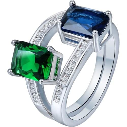 2pc separate green blue rings 2016 promise Rings new jewelry Distribution Cubic Zircon zircon women Engagement Ring