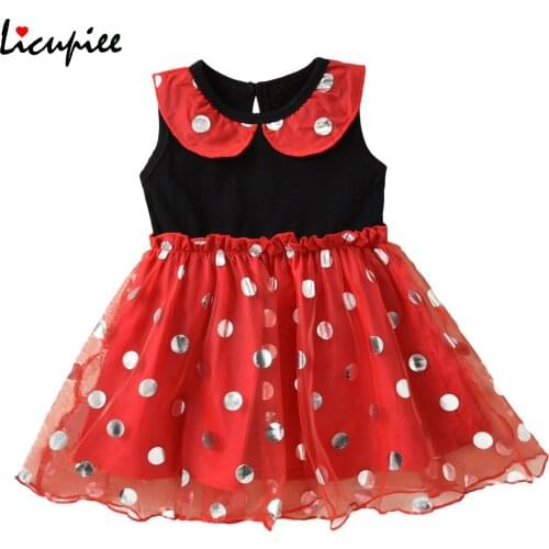1-6 Years Print Dresses Baby Sleeveless Dress with Doll Collar, Dot Printing Sequins High Waist Version Summer Clothing