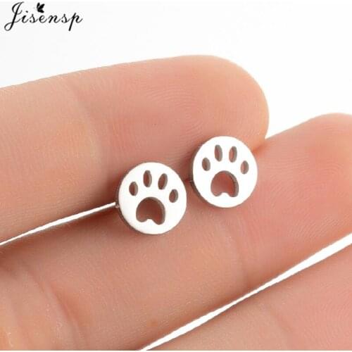 Cartoon Cat Paw Earrings Women Tiny Stainless Steel Dog Footprint Stud Earring for Girls Children Jewelry Best Friend Gifts