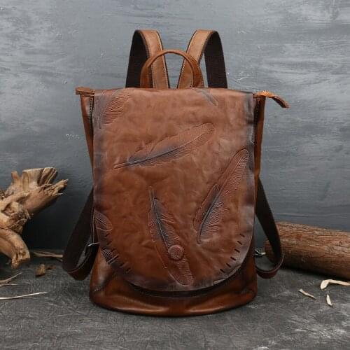 YourSeason 2021 Womens Vintage Embossed Cow Leather Casual Bags Large Capacity Female Travel Backpacks Solid Color