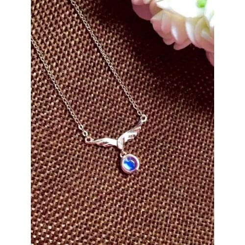 Natural moonstone Necklace natural gemstone Pendant Necklace S925 silver Fashion Elegant Angel wings girls women party Jewelry