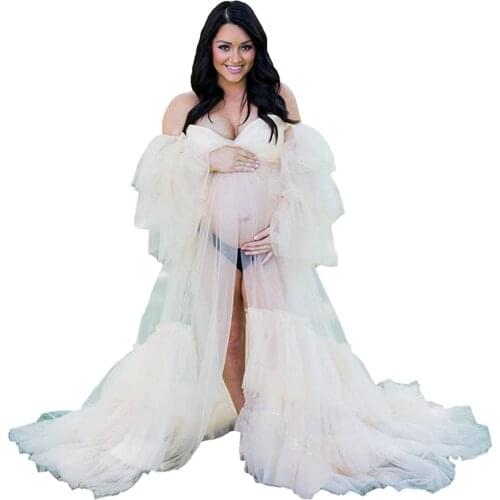 Womens Evening Dresses Tulle Robe Suitable for Pregnant Women Photography Sweetheart Broom/Brush Lace-Up Multi-Layer Design