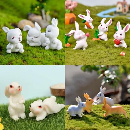 1/2pcs Cute Mini Rabbit Garden Ornament Miniature Figurine Plant Pot Fairy Decor model figure hare modern statue Simulation