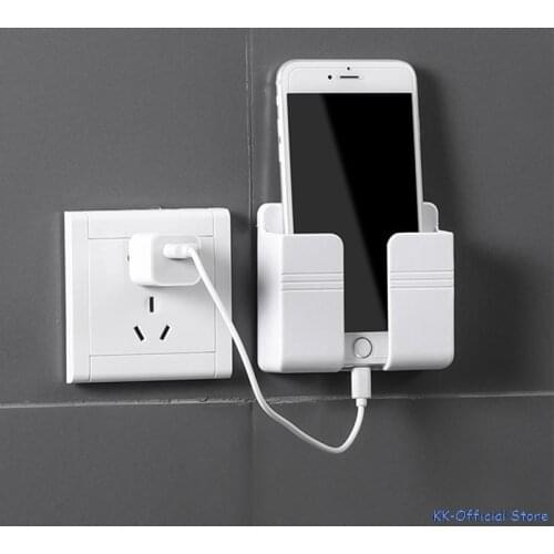 1PC Wall Mounted Organizer Storage Box Remote Control Mounted Mobile Phone Plug Wall Holder Charging Multifunction Holder Stand