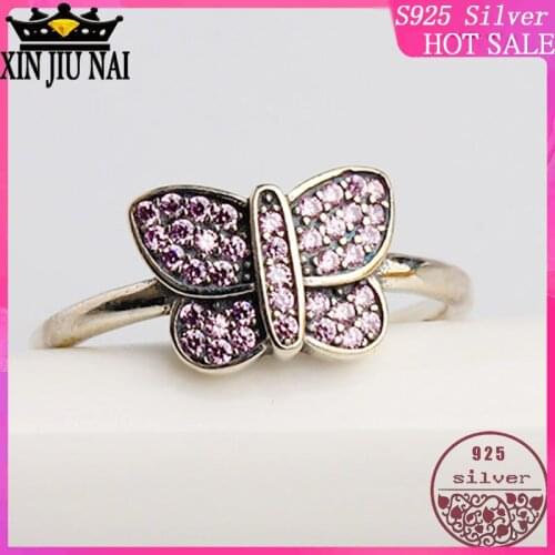 100% Sterling Silver 925 Oxidation Black Craft marcasite Womens Diamond Ring Butterfly Shape Personality Female Silver Jewelry