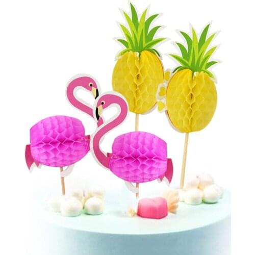 20/40pcs Flamingo Pineapple Cake Toppers Cupcake Flags Hawaiian Wedding Birthday Party Cake Decoration Kids Party Favor Supplies