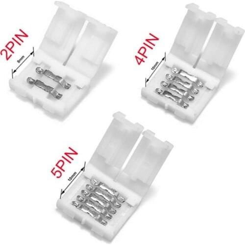 5pcs 10mm 2pin 4pin 5pin LED Strip Connector Solderless Connector For 5050 3528 LED Single Color RGB RGBW RGBWW Strip Light