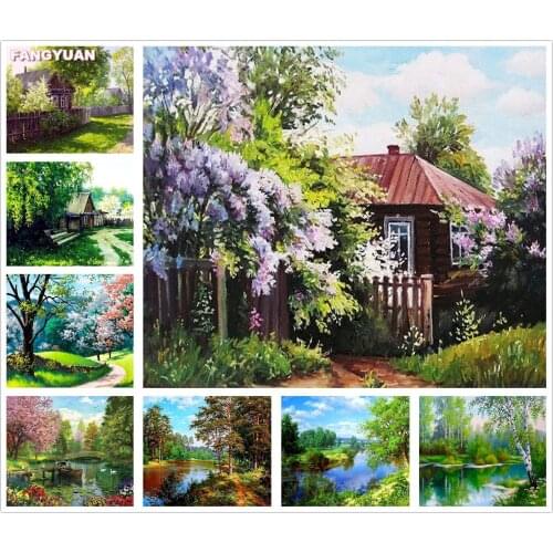 Diamond Painting Tree House Full Square Round Diamond Embroidery River Mosaic Sale Landscape Cross Stitch Kits Art Handmade Gift