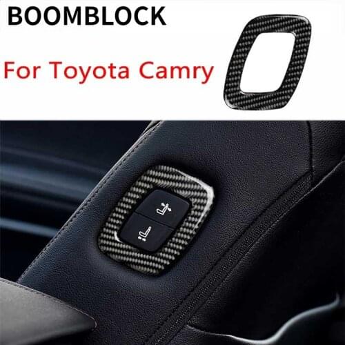BOOMBLOCK Car Seat Adjust Button Panel Cover Trim Carbon Fiber Sticker Accessories Decoration Styling For Toyota Camry 2018 2019