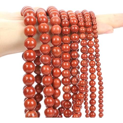 Natural Stone Bead Smooth Red Stone Round Loose Bead for Jewelry Making Needlework DIY Bracelet Accessories Strand 4/6/8/10/12MM