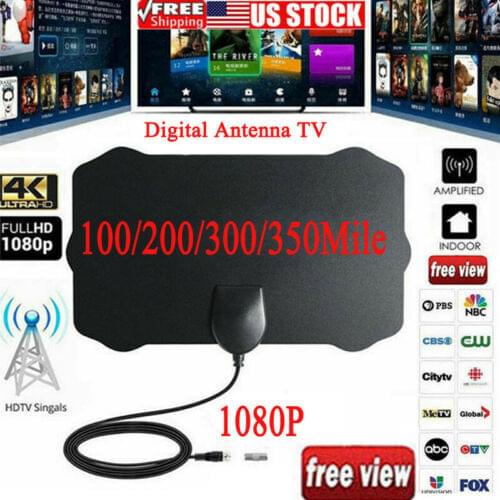 TV Flat HD Digital Indoor Antenna TV Antenna 350 Miles Range 1080P 4K16ft Signal Receiver Mini Amplifier TV HDTV Antennas Aerial