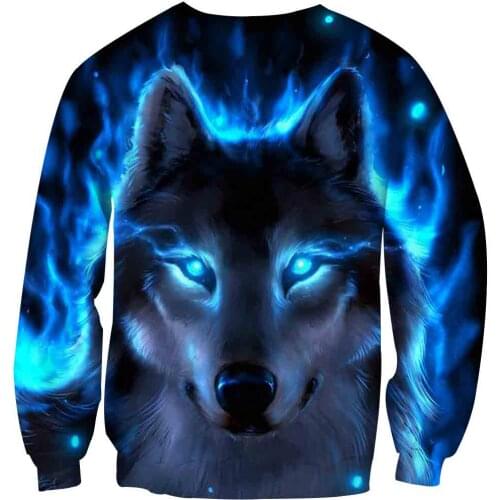 Childrens Clothing Baby Boys 3D Shinny Wolf Moon Sweatshirts For Autumn Kids Pullover Blue Flame Animal Boys Outerwear Costume