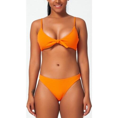 Cross-Border Hot Sexy Swimsuit European and American Solid Color Split Bikini Swimsuit Wholesale Bathing Suit 2 Piece Set Women