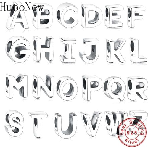 HuooNew Fit Original Pandora Charms Bracelet 925 Sterling Silver Alphabet Letter A-Z Beads Kralen For Jewelry Making Berloque