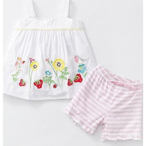 Baby Girl Set 100% Cotton 1-6 Years Cartoon Sleeveless Tops+Pant Clothes Summer Children Kids Clothing Set KF541