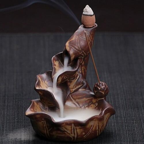 Incense Cones Or Burner Chinese Pottery Crafts Creative Home Decor Lotus Pond Smoke Backflow Incense Sticks Burner Censer