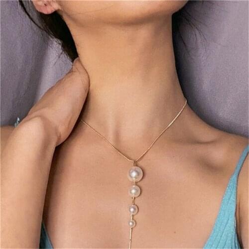 Korean Simple Pearl Metal Chain Tassel Pendant Necklace for Women Men Girls Teens Cute Necklaces Jewelry 2021 Trend New Arrival