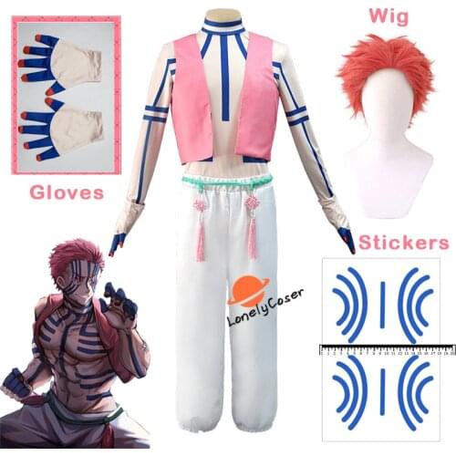 Anime Demon Slayer Akaza Cosplay Costume Kimetsu no Yaiba Mugen Train Wig Tattoo Stickers Pink Uniform Gloves Halloween Party