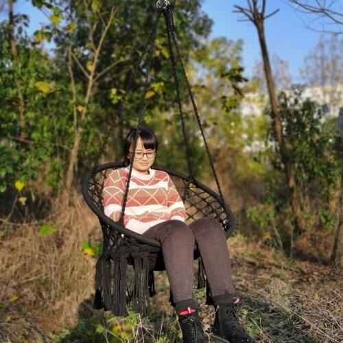 Hammock Chair Macrame Swing, Handmade Cotton Rope Swing Chair, Bohemian Hanging Tassel Swing for Indoor Outdoor Home, Patio, Po