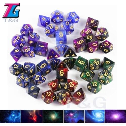 Hot Galaxy Plastic Dice Set Gemini Color Classic Board Game Tool 7Pcs