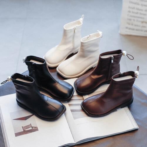 Fashion Leather Girls Martin Boots Zipper Children Boots 2020 Autumn and Winter New Plus Velvet Waterproof Kids Boys Shoes