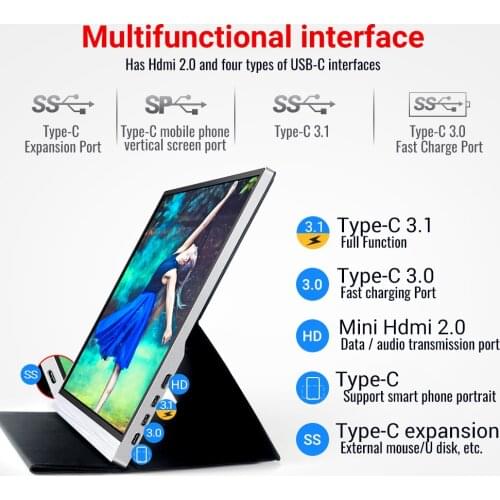 15.6 inch portable monitor for apple iphone & huawei phone Xbox Switch Ps4 gaming monitor PC support mouse keyboard USB C HDMI
