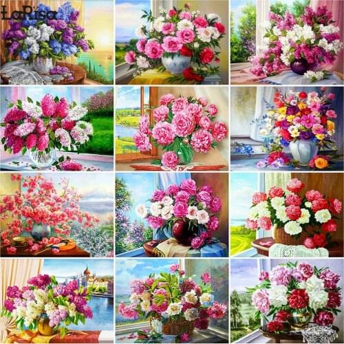 Cross Stitch Kit Diamond Embroidery Peony Full Square Round Diamond Painting Pink Flower Mosaic Rhinestone Picture Home Decor