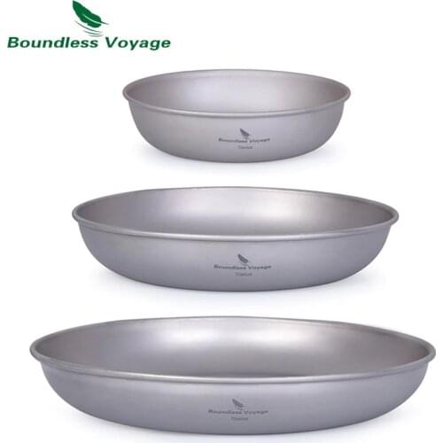 Boundless Voyage Ultralight Titanium Pan Dish Plate with Carry Mesh Bag Outdoor Camping Tableware Cookware Mess Kit