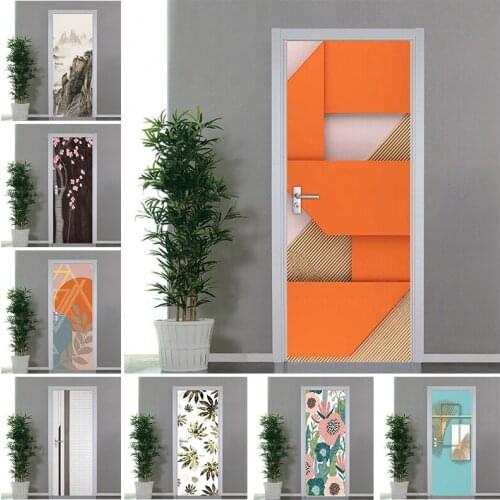 Bathroom Wallpaper 3D Abstract Geometric Tree Flower Leaves Door Sticker Waterproof PVC Self-adhesive DIY Removable Posters